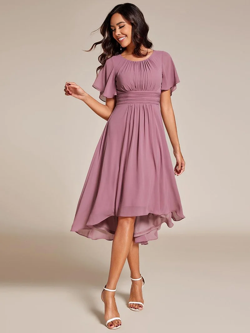 ever EDEN|Robe d'invité de mariage trapèze en mousseline fluide à encolure ronde et longueur au genou