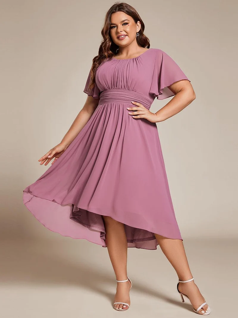 ever EDEN|Robe d'invité de mariage trapèze en mousseline fluide à encolure ronde et longueur au genou