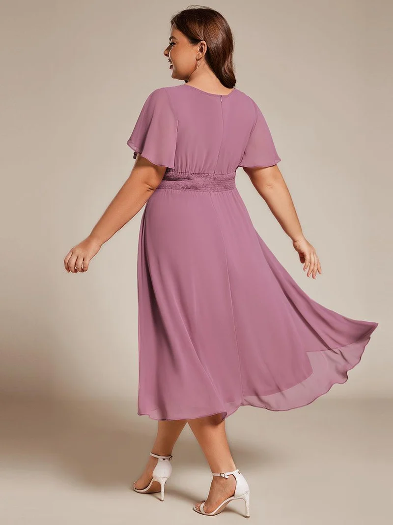 ever EDEN|Robe d'invité de mariage trapèze en mousseline fluide à encolure ronde et longueur au genou