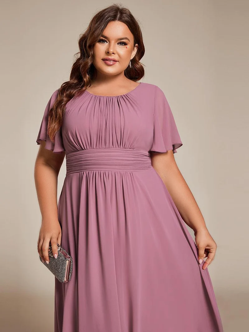 ever EDEN|Robe d'invité de mariage trapèze en mousseline fluide à encolure ronde et longueur au genou