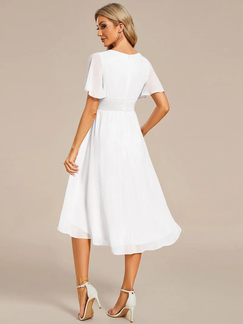 ever EDEN|Robe d'invité de mariage trapèze en mousseline fluide à encolure ronde et longueur au genou