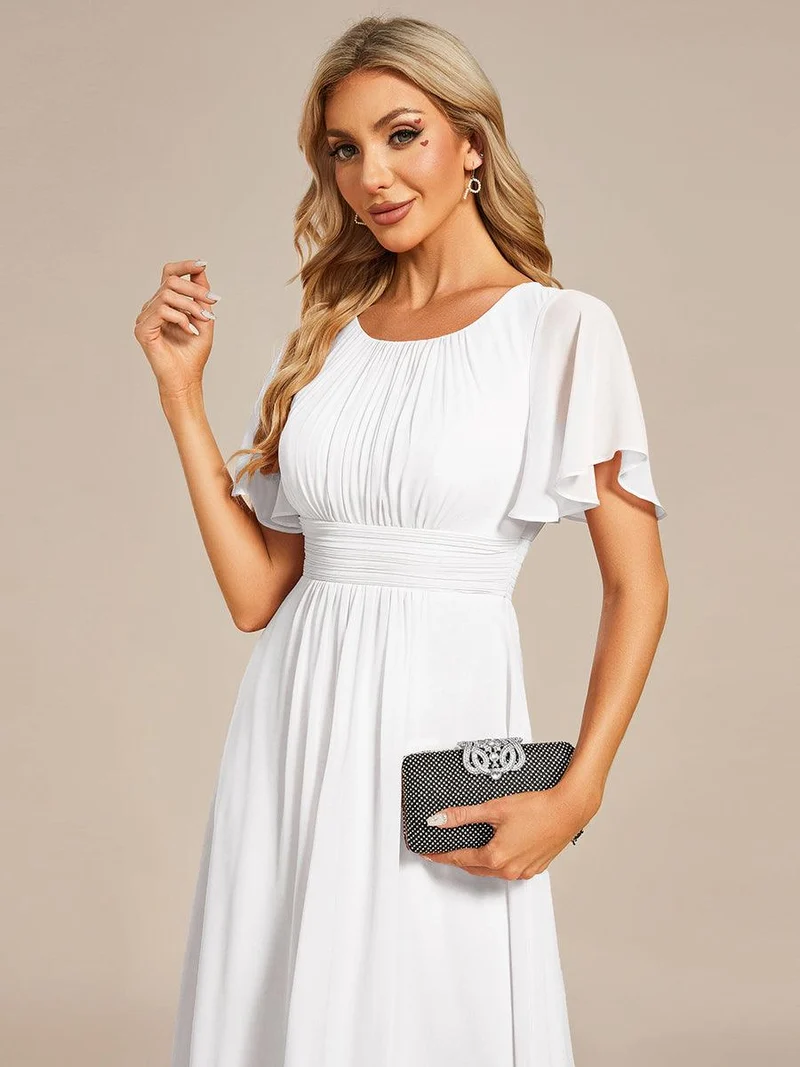 ever EDEN|Robe d'invité de mariage trapèze en mousseline fluide à encolure ronde et longueur au genou