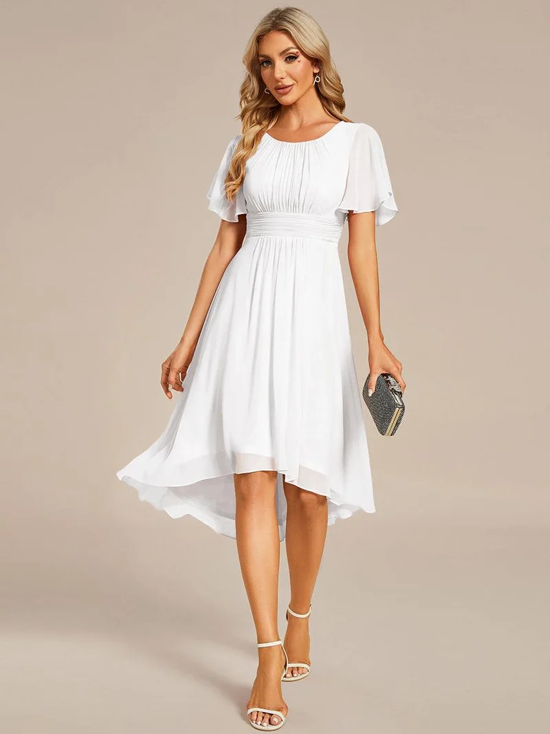 ever EDEN|Robe d'invité de mariage trapèze en mousseline fluide à encolure ronde et longueur au genou