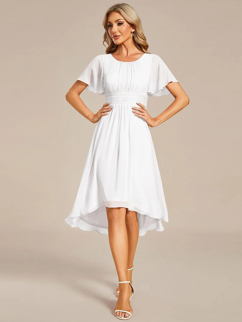 ever EDEN|Robe d'invité de mariage trapèze en mousseline fluide à encolure ronde et longueur au genou