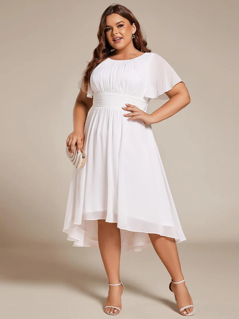 ever EDEN|Robe d'invité de mariage trapèze en mousseline fluide à encolure ronde et longueur au genou