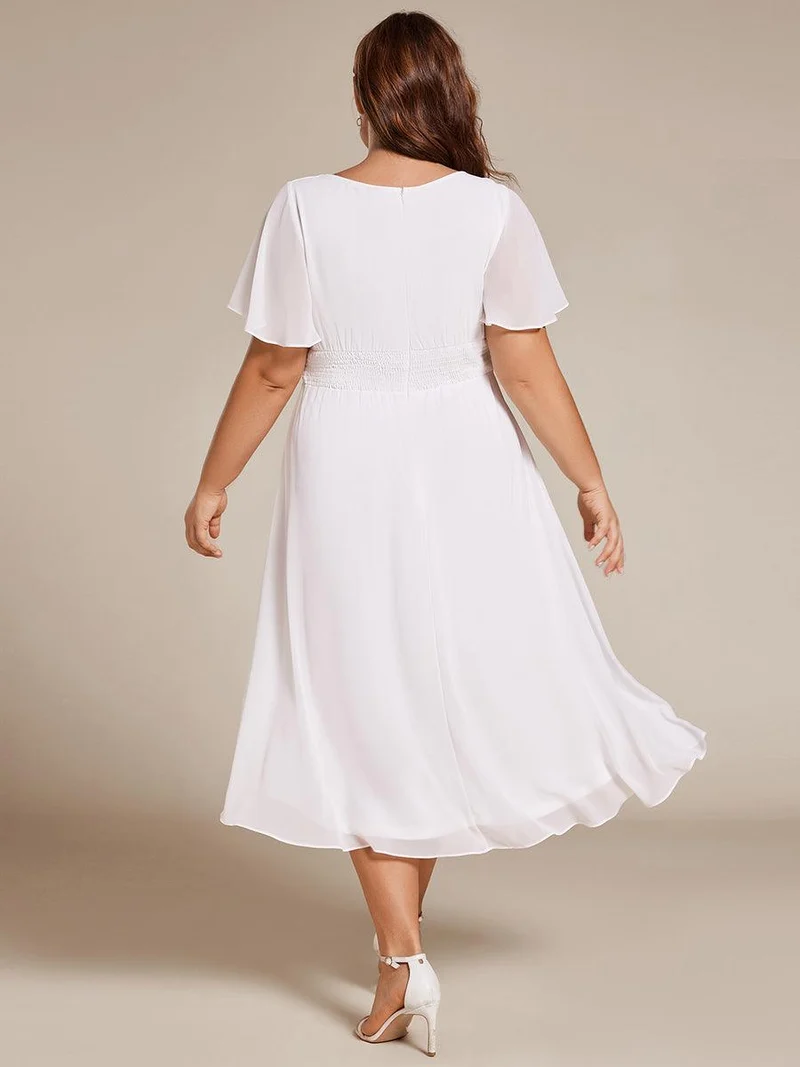 ever EDEN|Robe d'invité de mariage trapèze en mousseline fluide à encolure ronde et longueur au genou