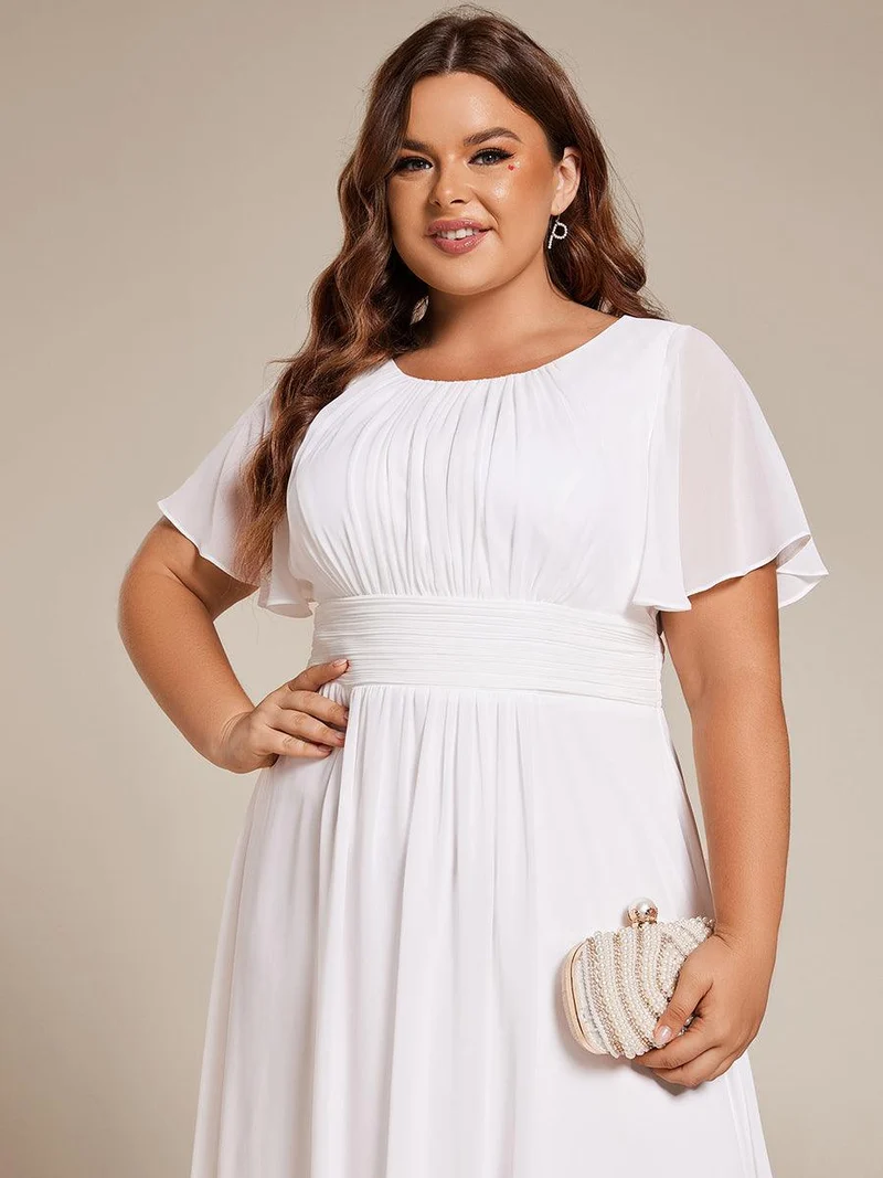 ever EDEN|Robe d'invité de mariage trapèze en mousseline fluide à encolure ronde et longueur au genou