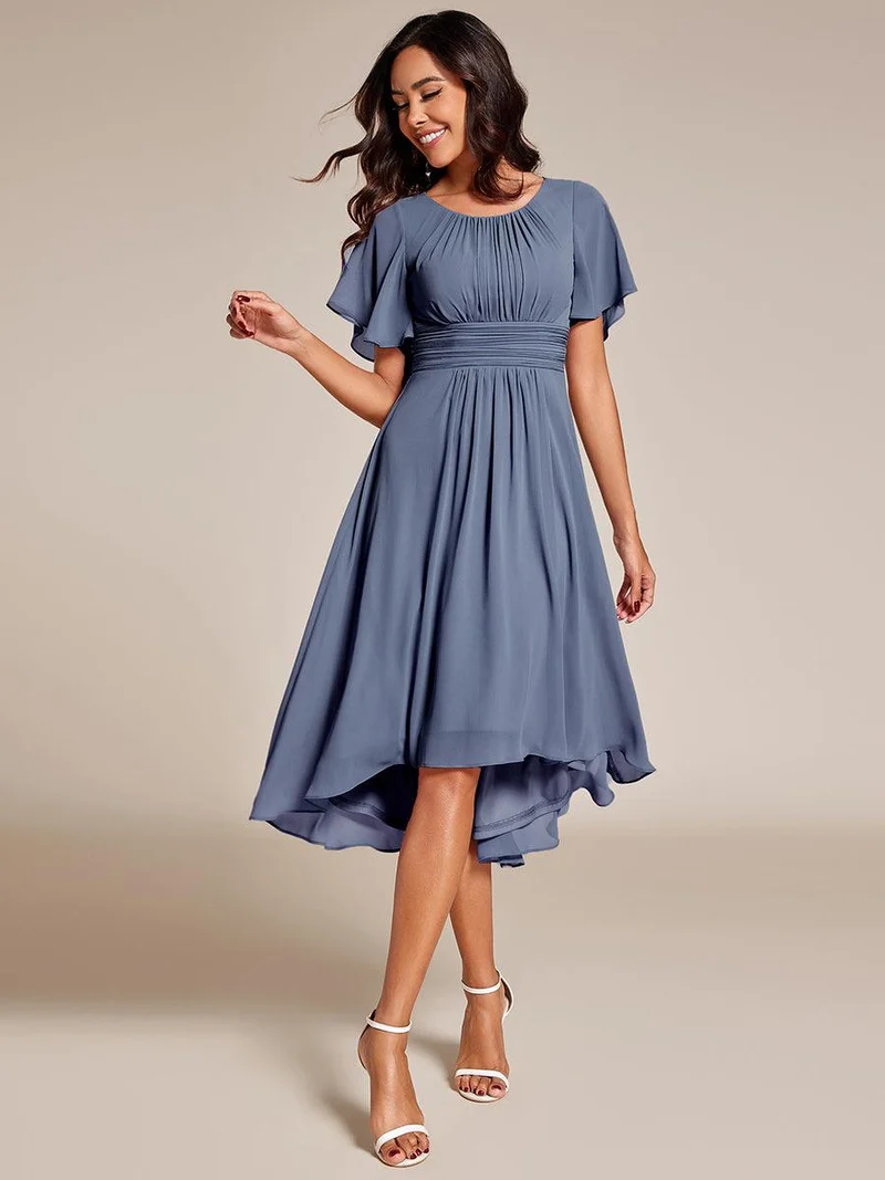 ever EDEN|Robe d'invité de mariage trapèze en mousseline fluide à encolure ronde et longueur au genou