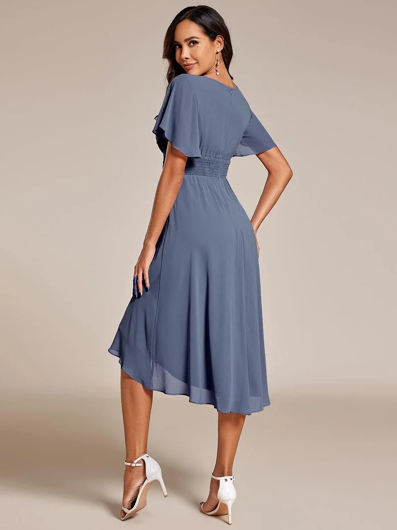 ever EDEN|Robe d'invité de mariage trapèze en mousseline fluide à encolure ronde et longueur au genou