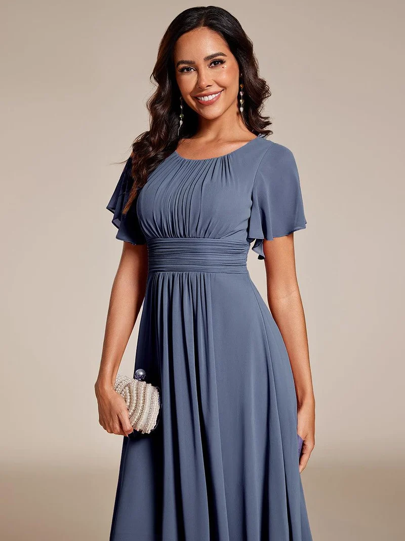 ever EDEN|Robe d'invité de mariage trapèze en mousseline fluide à encolure ronde et longueur au genou