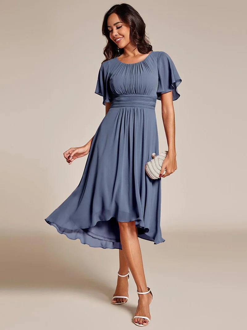 ever EDEN|Robe d'invité de mariage trapèze en mousseline fluide à encolure ronde et longueur au genou