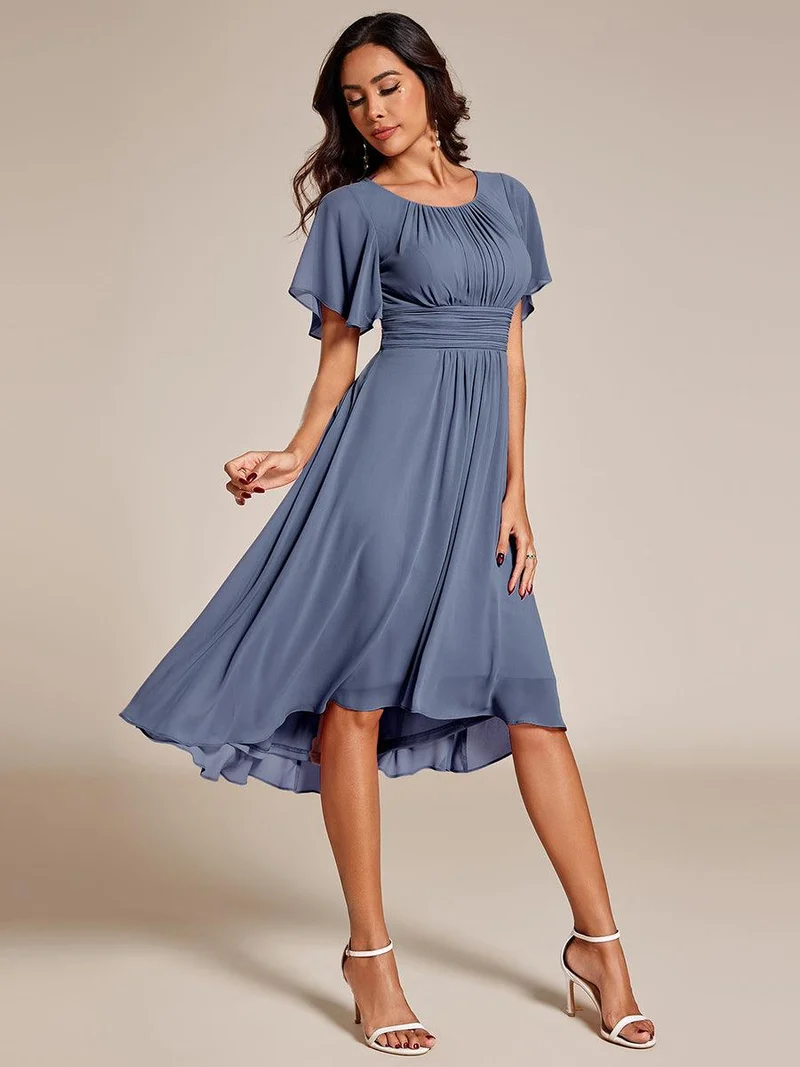 ever EDEN|Robe d'invité de mariage trapèze en mousseline fluide à encolure ronde et longueur au genou