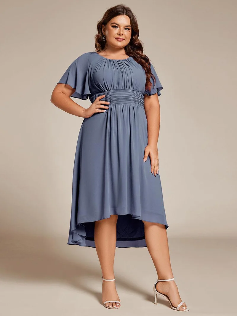 ever EDEN|Robe d'invité de mariage trapèze en mousseline fluide à encolure ronde et longueur au genou