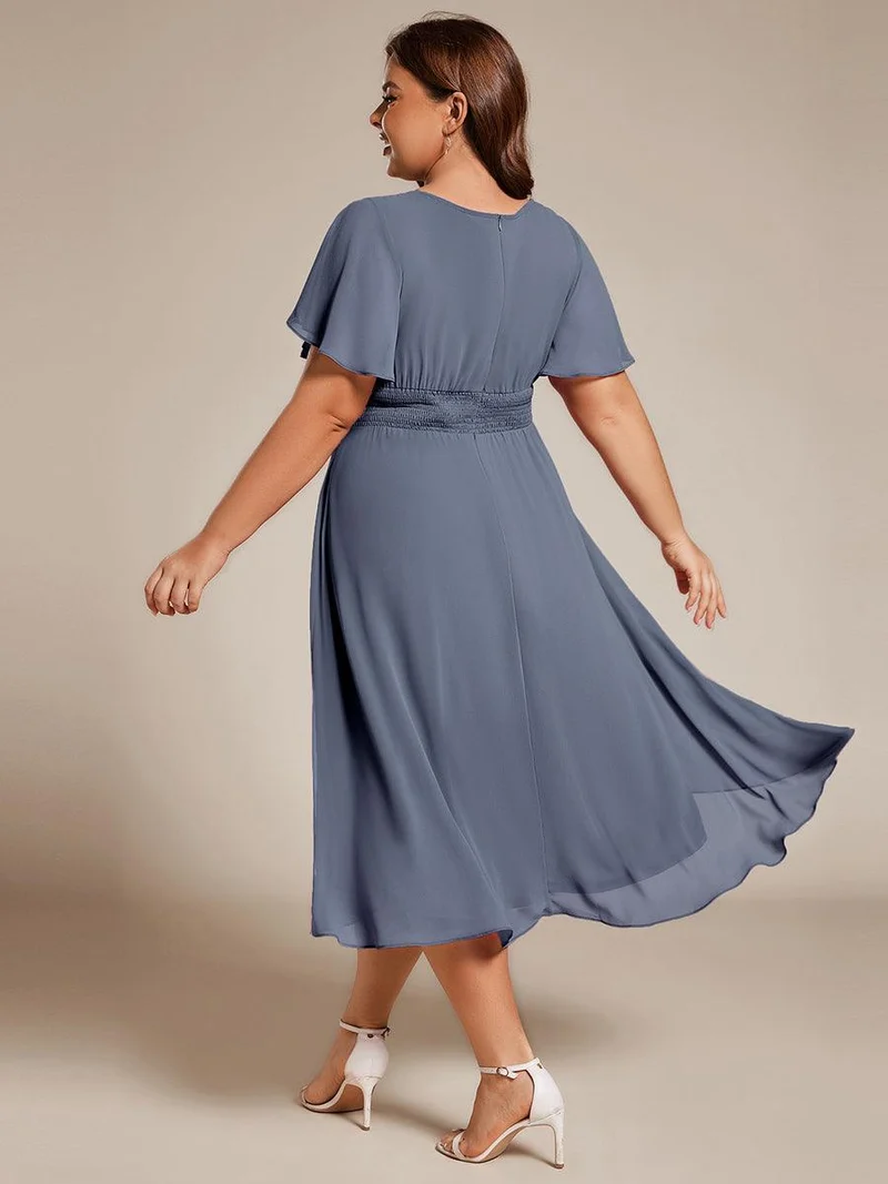 ever EDEN|Robe d'invité de mariage trapèze en mousseline fluide à encolure ronde et longueur au genou