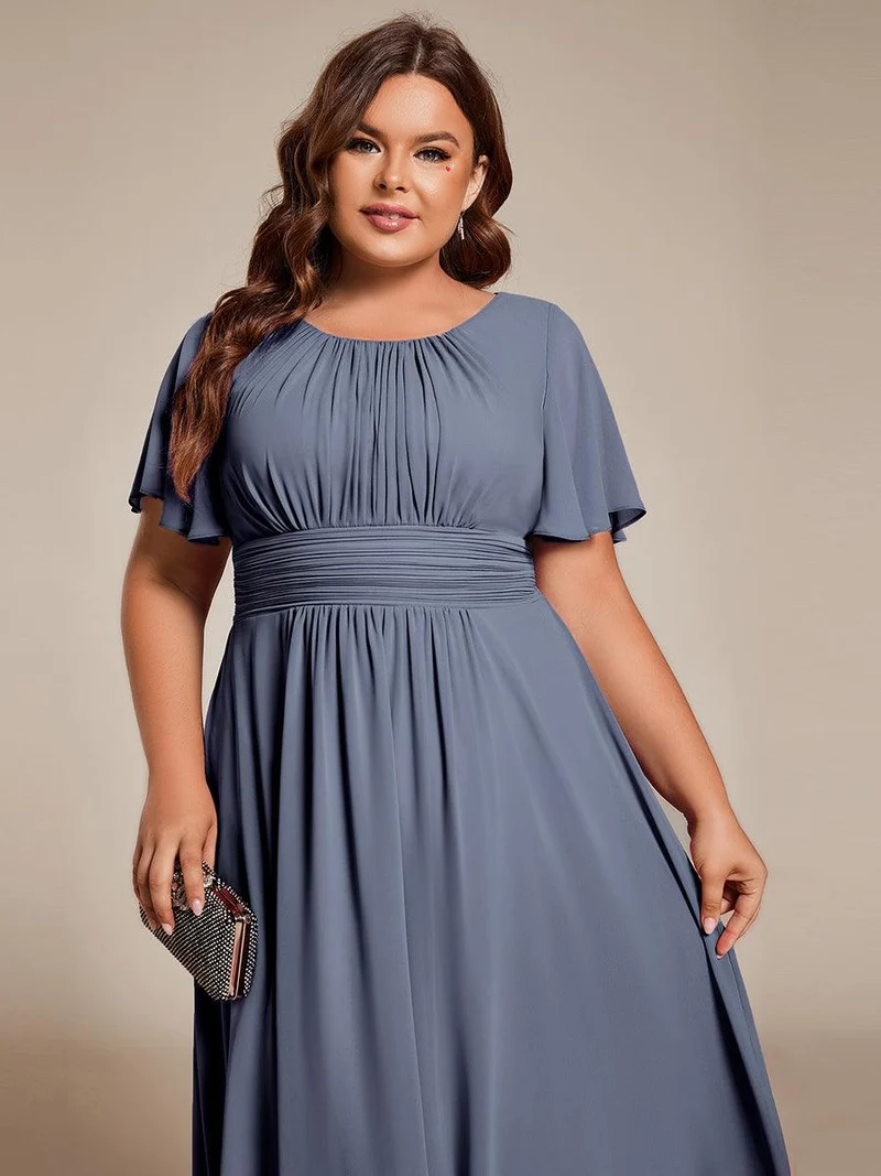 ever EDEN|Robe d'invité de mariage trapèze en mousseline fluide à encolure ronde et longueur au genou