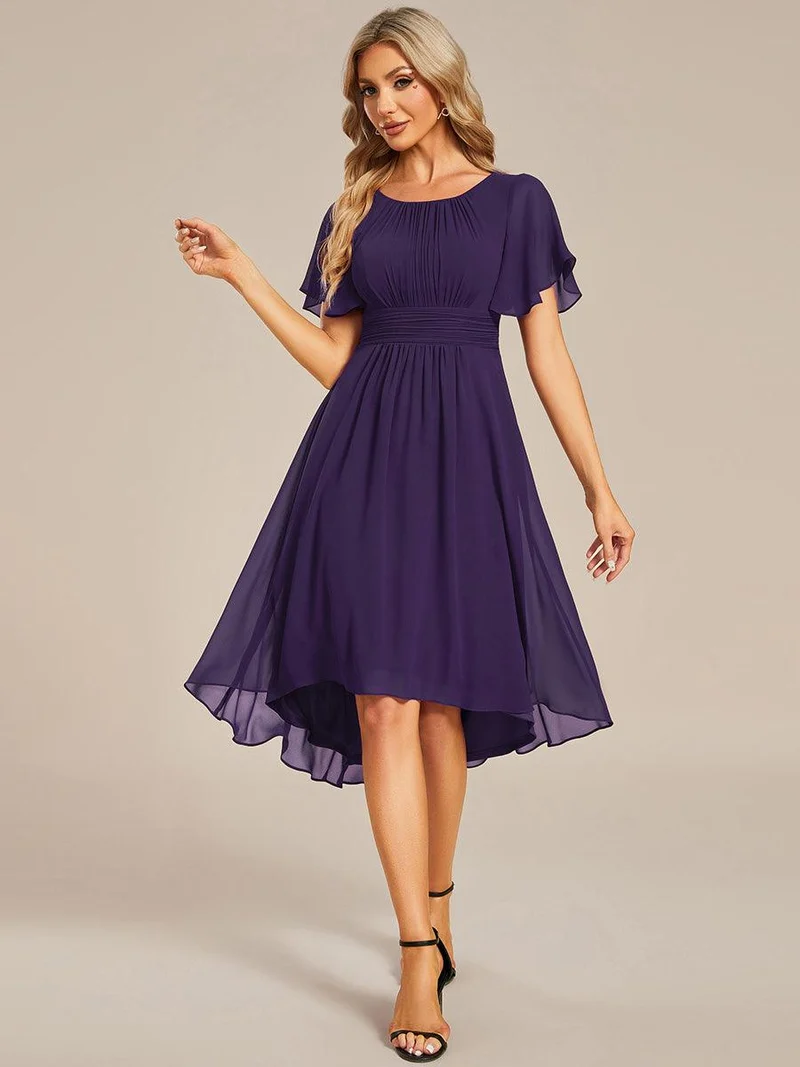ever EDEN|Robe d'invité de mariage trapèze en mousseline fluide à encolure ronde et longueur au genou