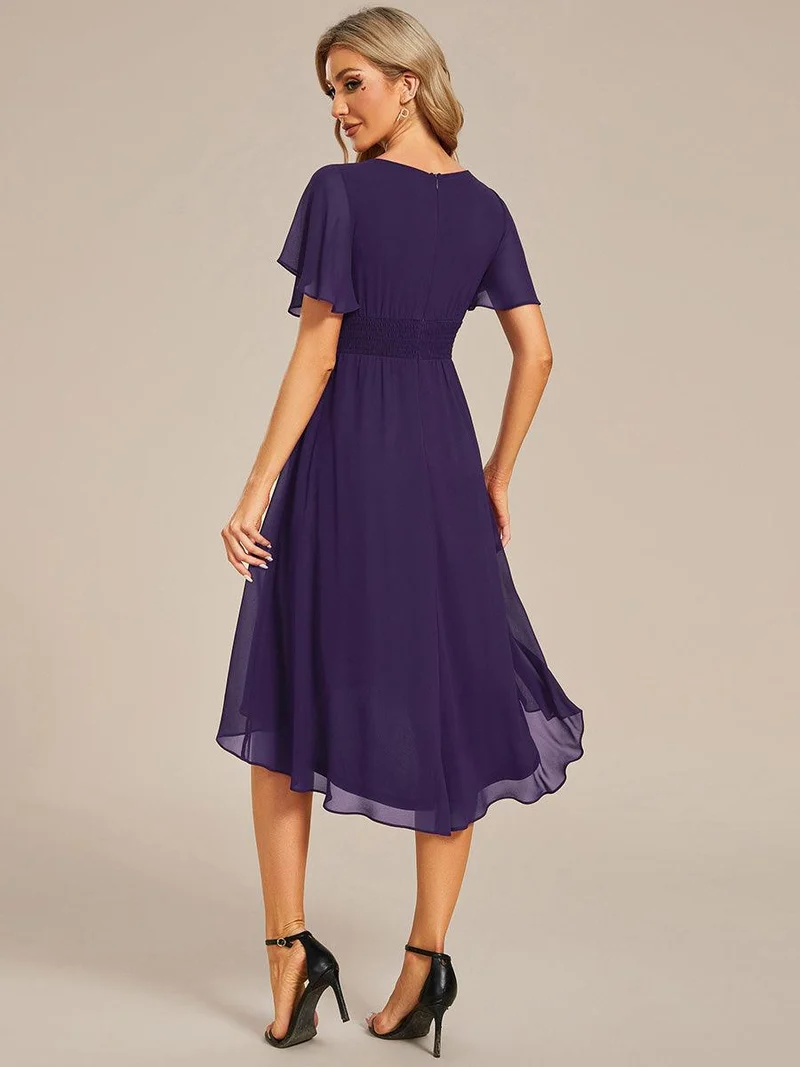 ever EDEN|Robe d'invité de mariage trapèze en mousseline fluide à encolure ronde et longueur au genou
