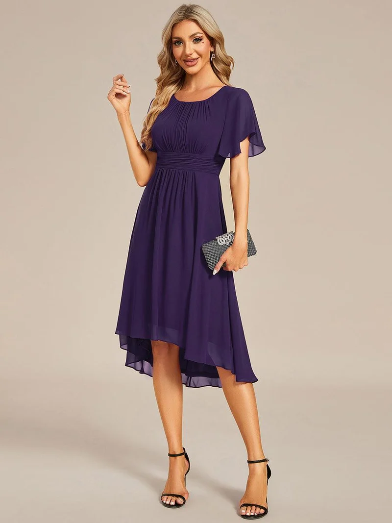 ever EDEN|Robe d'invité de mariage trapèze en mousseline fluide à encolure ronde et longueur au genou