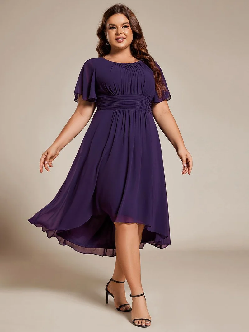 ever EDEN|Robe d'invité de mariage trapèze en mousseline fluide à encolure ronde et longueur au genou