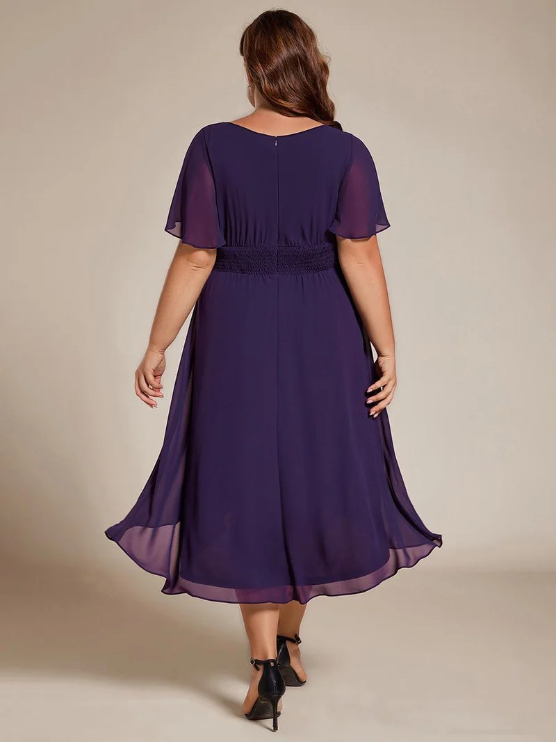 ever EDEN|Robe d'invité de mariage trapèze en mousseline fluide à encolure ronde et longueur au genou