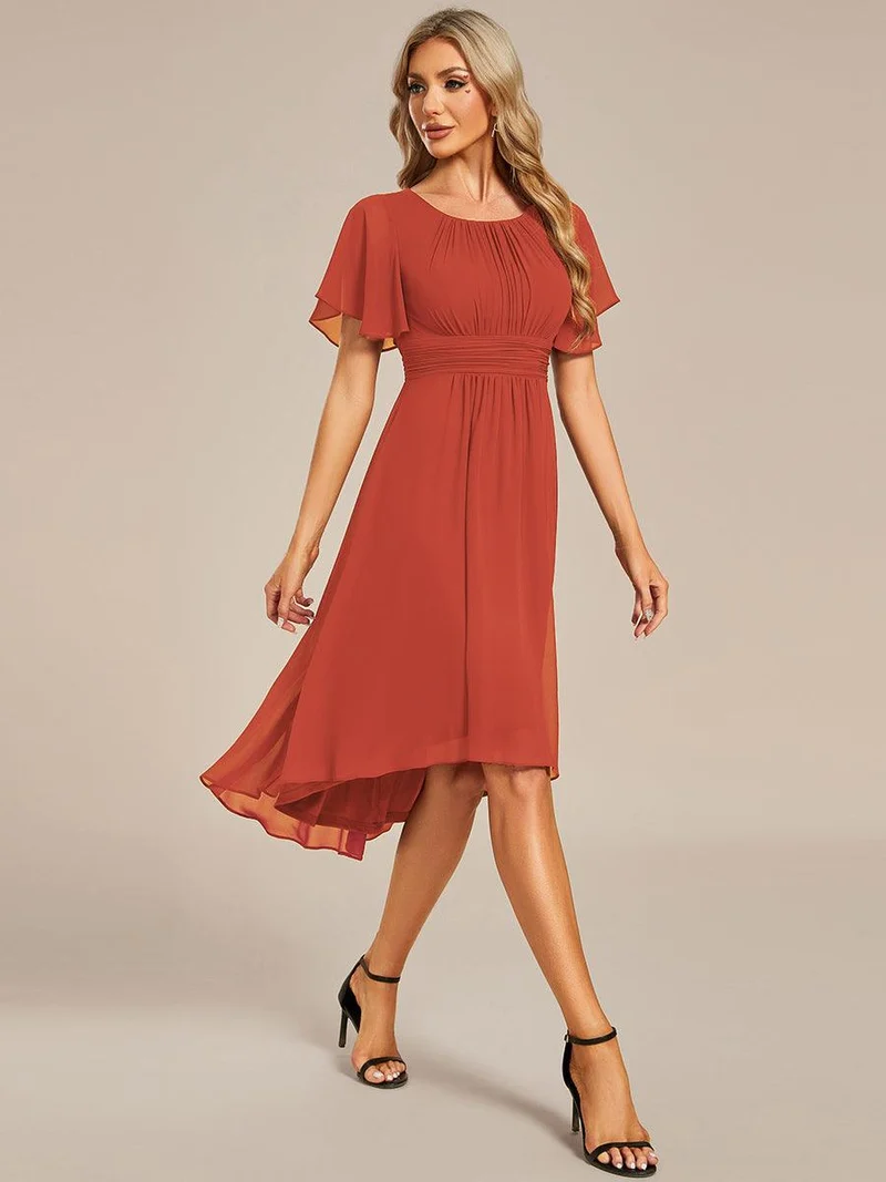 ever EDEN|Robe d'invité de mariage trapèze en mousseline fluide à encolure ronde et longueur au genou