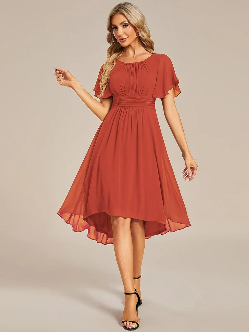 ever EDEN|Robe d'invité de mariage trapèze en mousseline fluide à encolure ronde et longueur au genou