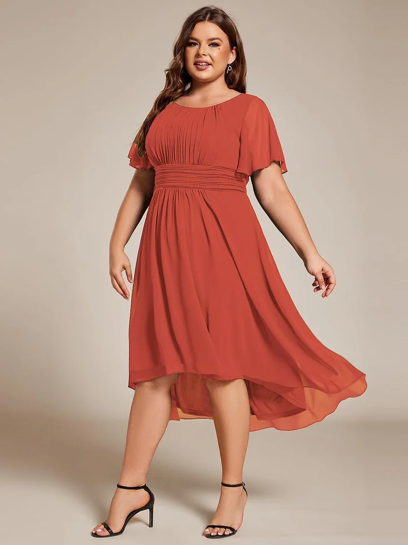 ever EDEN|Robe d'invité de mariage trapèze en mousseline fluide à encolure ronde et longueur au genou