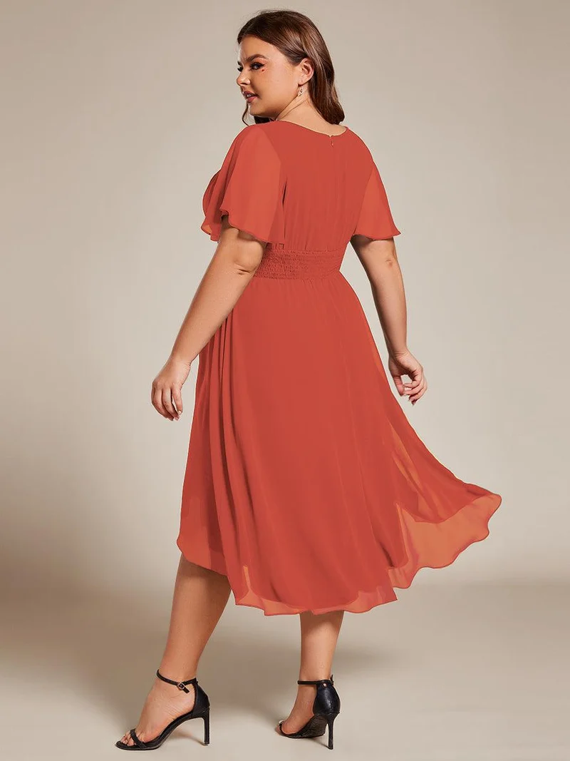 ever EDEN|Robe d'invité de mariage trapèze en mousseline fluide à encolure ronde et longueur au genou