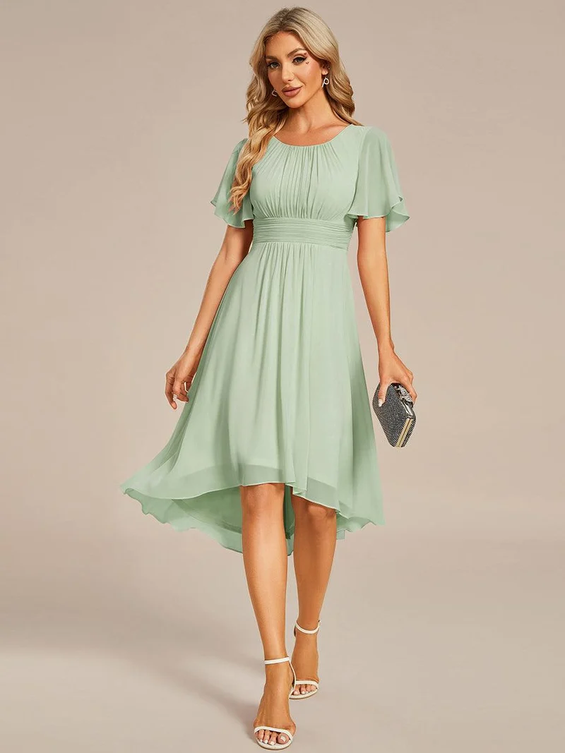 ever EDEN|Robe d'invité de mariage trapèze en mousseline fluide à encolure ronde et longueur au genou