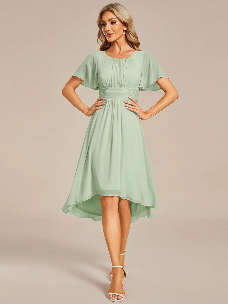 ever EDEN|Robe d'invité de mariage trapèze en mousseline fluide à encolure ronde et longueur au genou