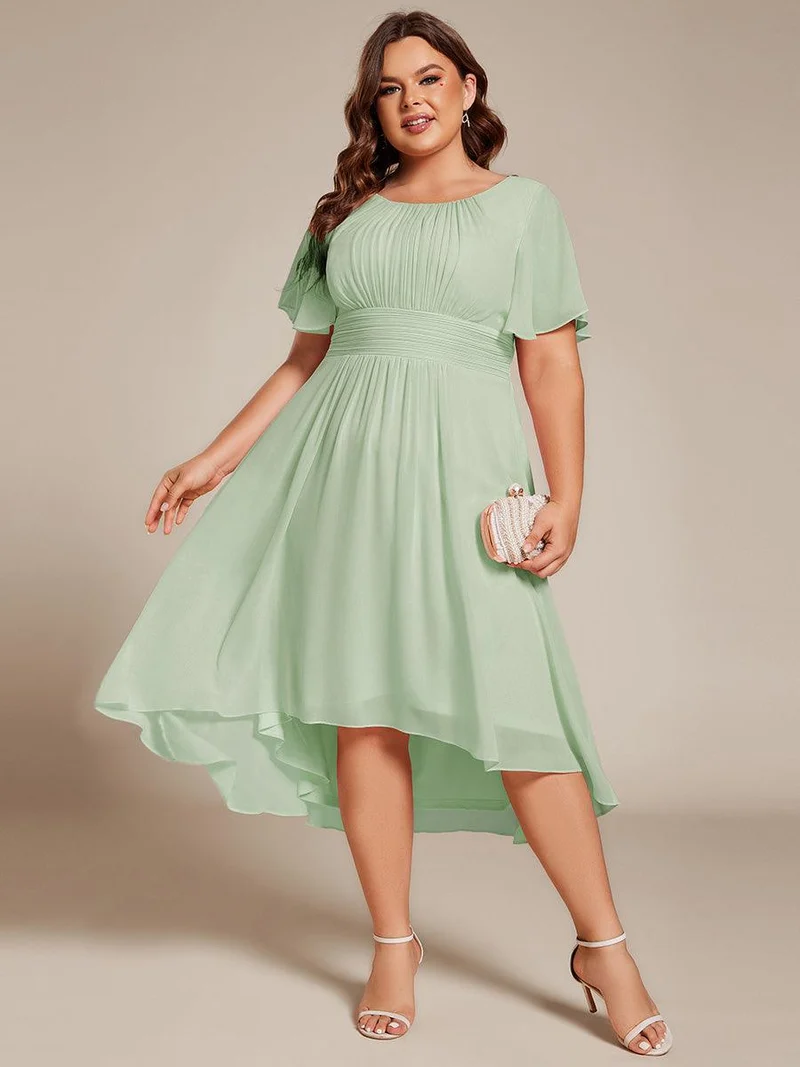 ever EDEN|Robe d'invité de mariage trapèze en mousseline fluide à encolure ronde et longueur au genou