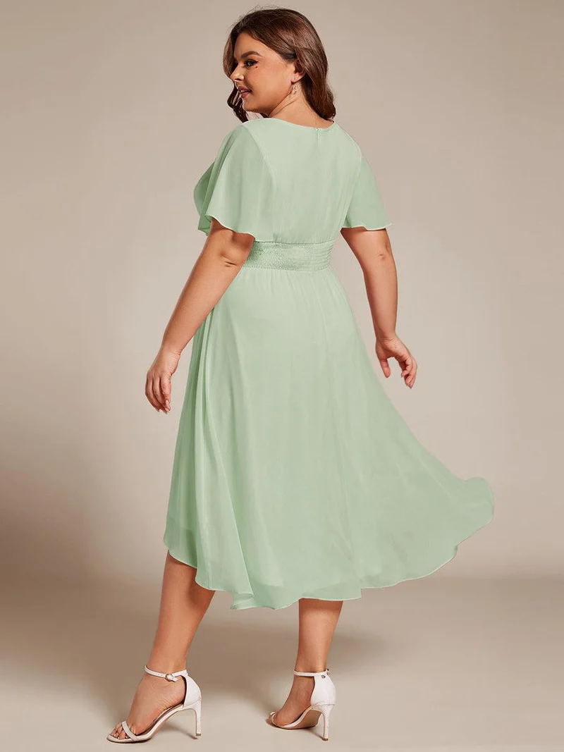 ever EDEN|Robe d'invité de mariage trapèze en mousseline fluide à encolure ronde et longueur au genou