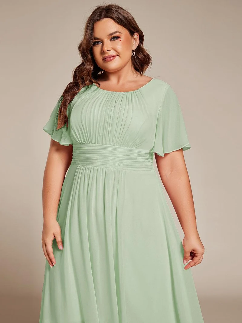 ever EDEN|Robe d'invité de mariage trapèze en mousseline fluide à encolure ronde et longueur au genou