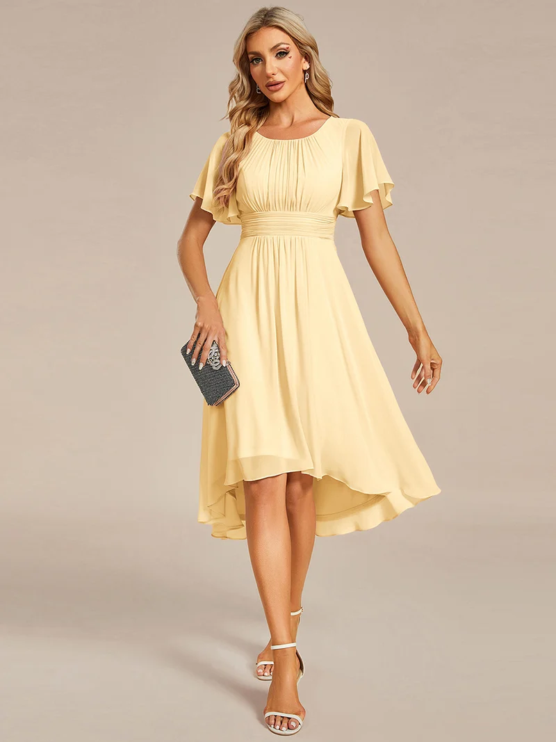 ever EDEN|Robe d'invité de mariage trapèze en mousseline fluide à encolure ronde et longueur au genou