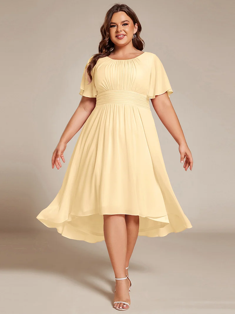 ever EDEN|Robe d'invité de mariage trapèze en mousseline fluide à encolure ronde et longueur au genou