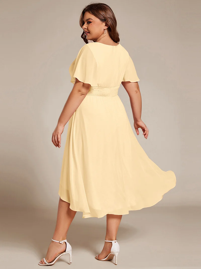 ever EDEN|Robe d'invité de mariage trapèze en mousseline fluide à encolure ronde et longueur au genou
