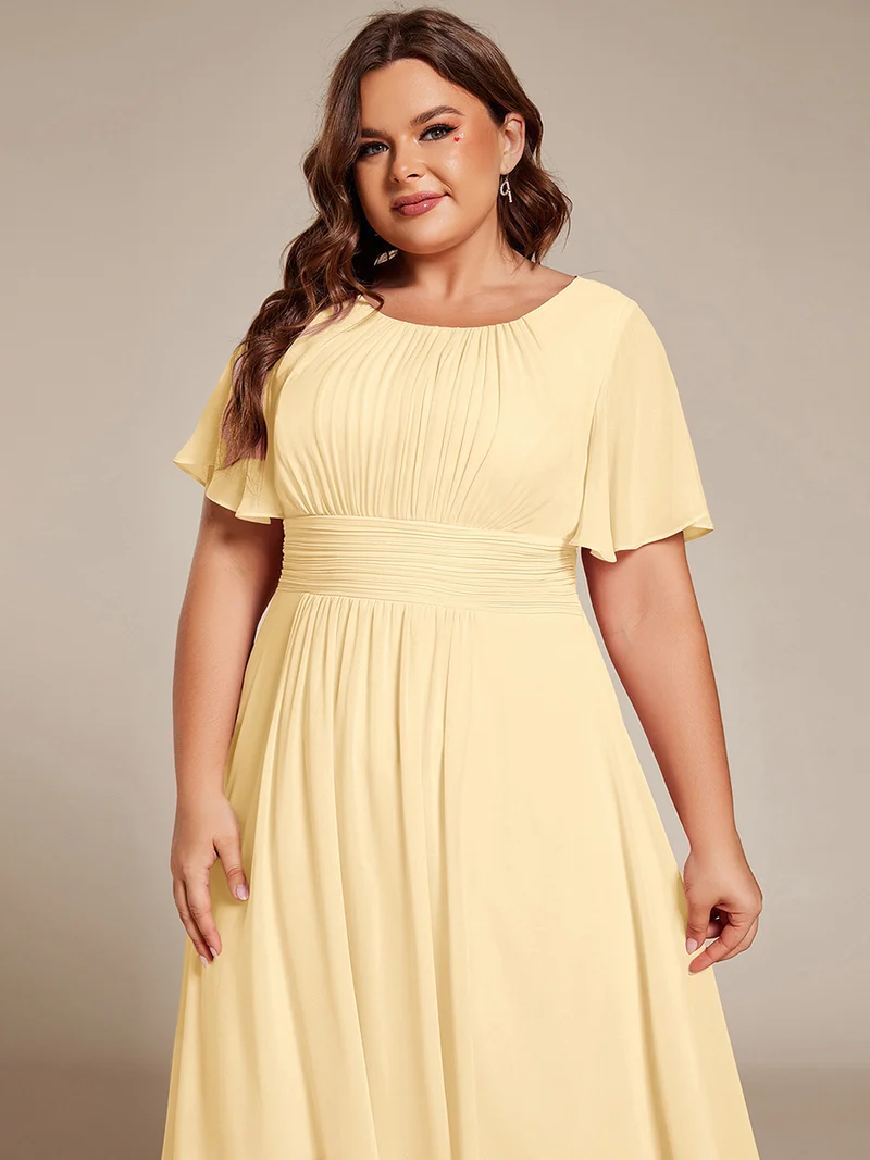 ever EDEN|Robe d'invité de mariage trapèze en mousseline fluide à encolure ronde et longueur au genou