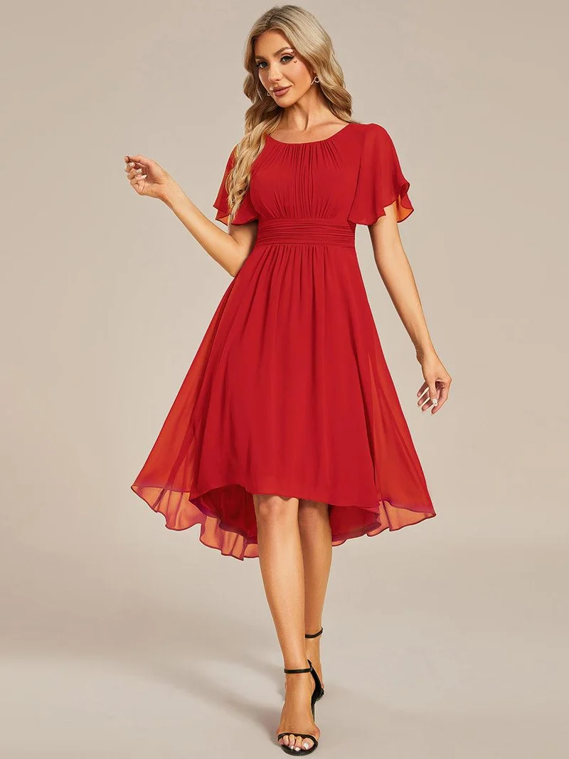 ever EDEN|Robe d'invité de mariage trapèze en mousseline fluide à encolure ronde et longueur au genou