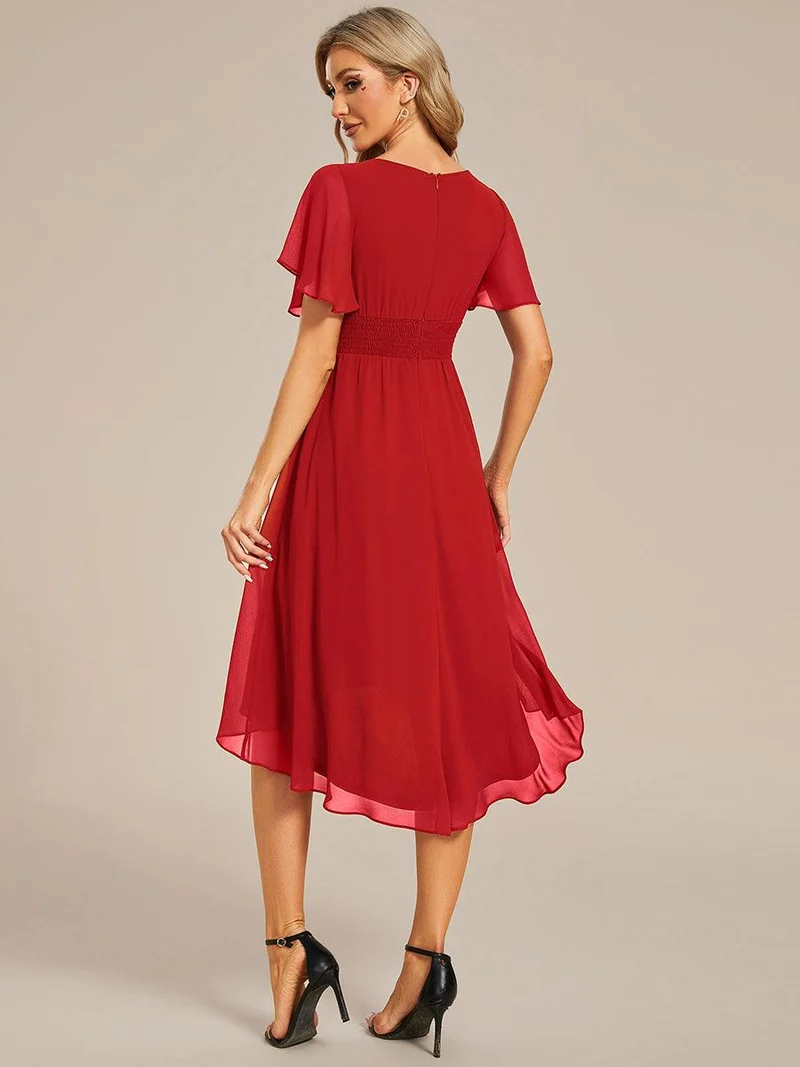 ever EDEN|Robe d'invité de mariage trapèze en mousseline fluide à encolure ronde et longueur au genou