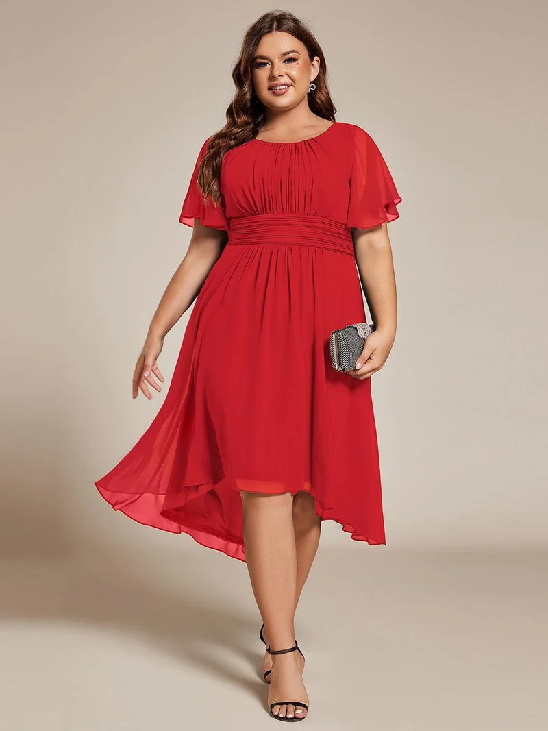ever EDEN|Robe d'invité de mariage trapèze en mousseline fluide à encolure ronde et longueur au genou