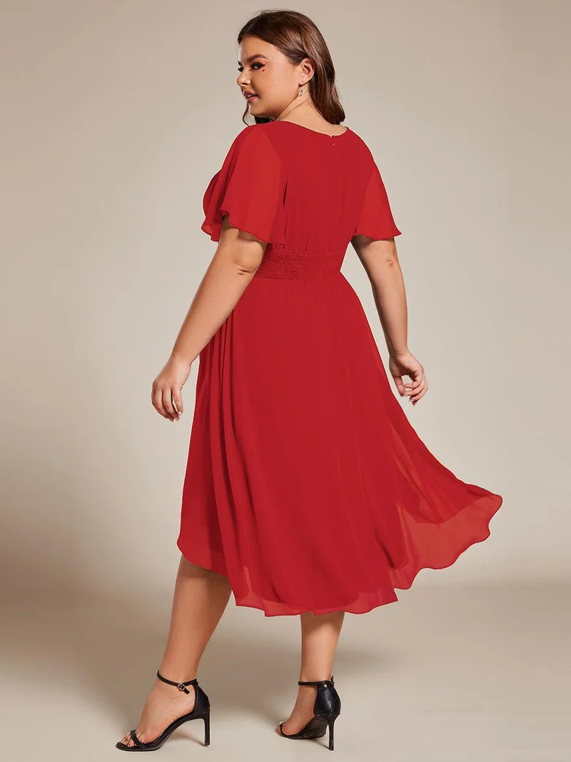 ever EDEN|Robe d'invité de mariage trapèze en mousseline fluide à encolure ronde et longueur au genou