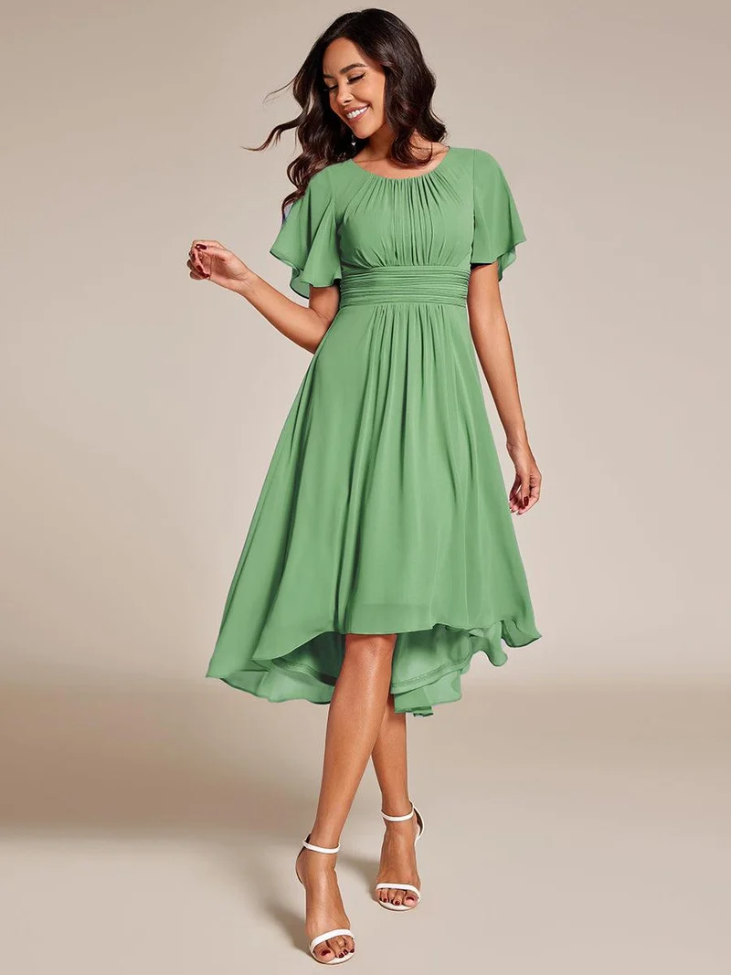 ever EDEN|Robe d'invité de mariage trapèze en mousseline fluide à encolure ronde et longueur au genou