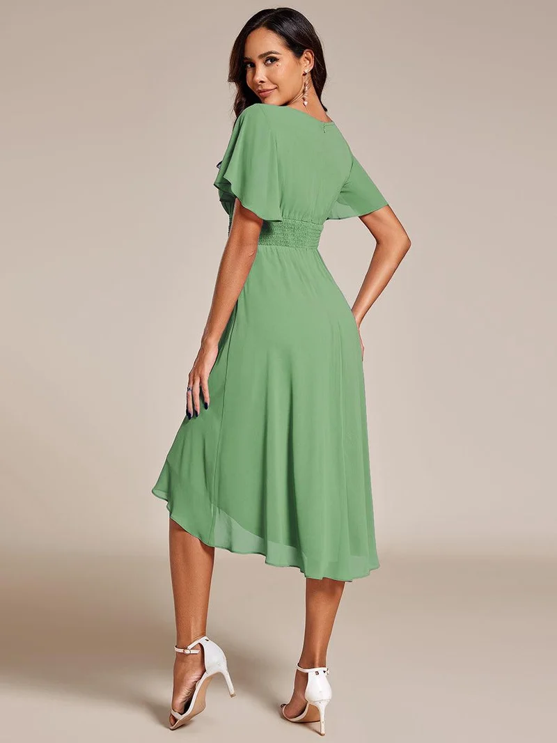 ever EDEN|Robe d'invité de mariage trapèze en mousseline fluide à encolure ronde et longueur au genou