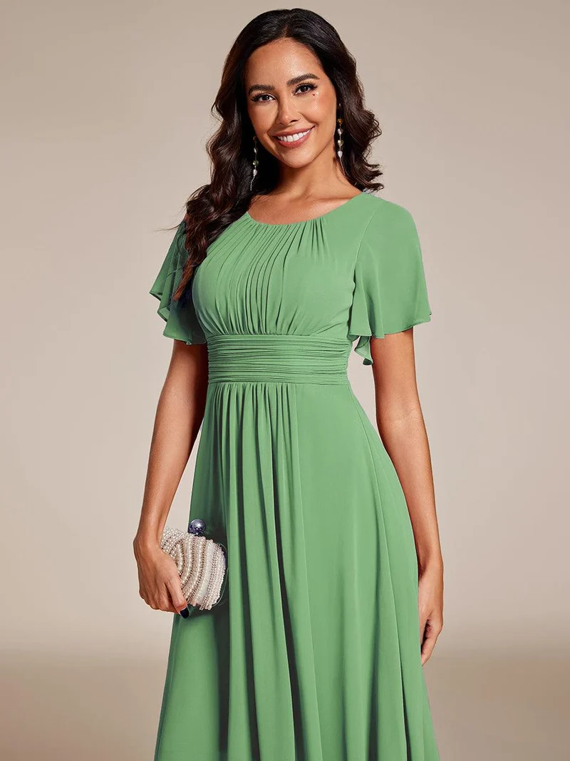 ever EDEN|Robe d'invité de mariage trapèze en mousseline fluide à encolure ronde et longueur au genou