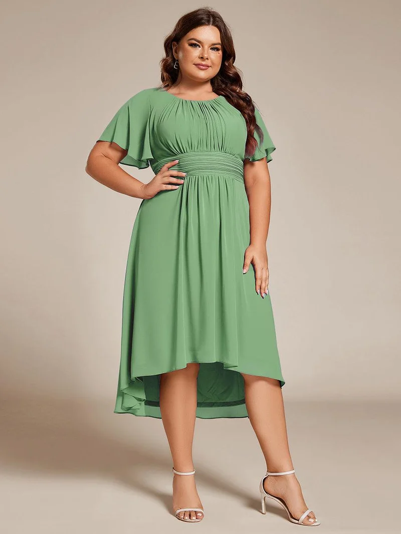 ever EDEN|Robe d'invité de mariage trapèze en mousseline fluide à encolure ronde et longueur au genou