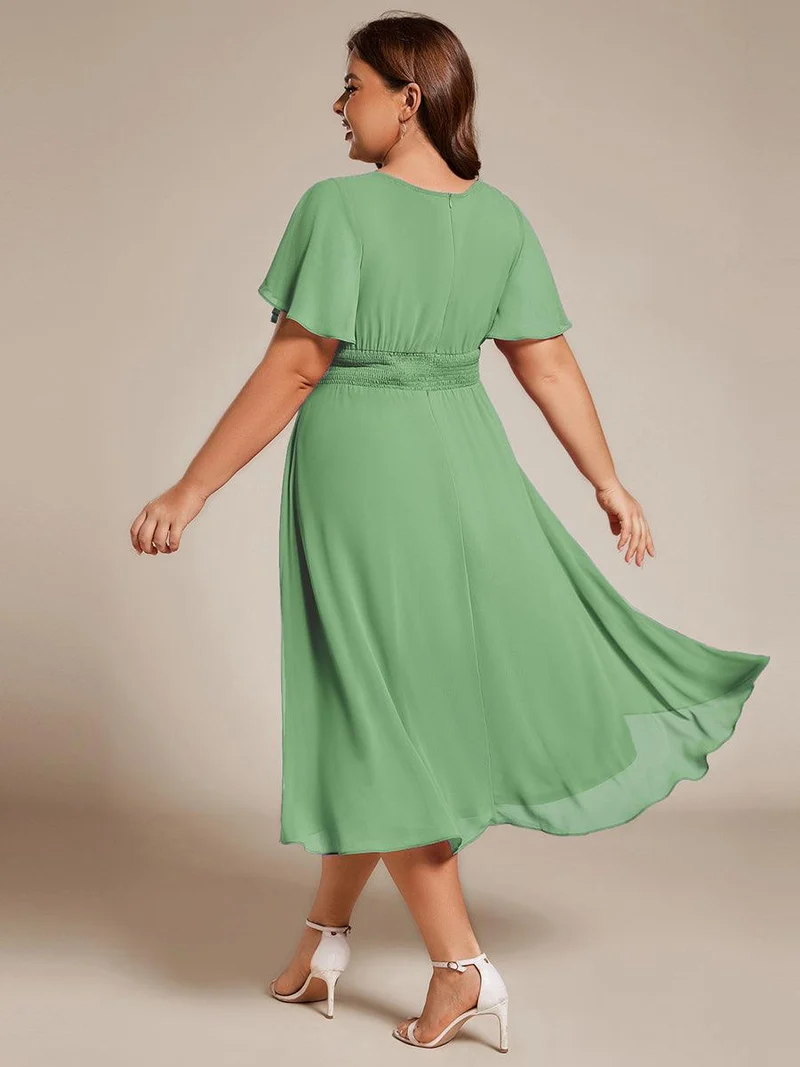 ever EDEN|Robe d'invité de mariage trapèze en mousseline fluide à encolure ronde et longueur au genou