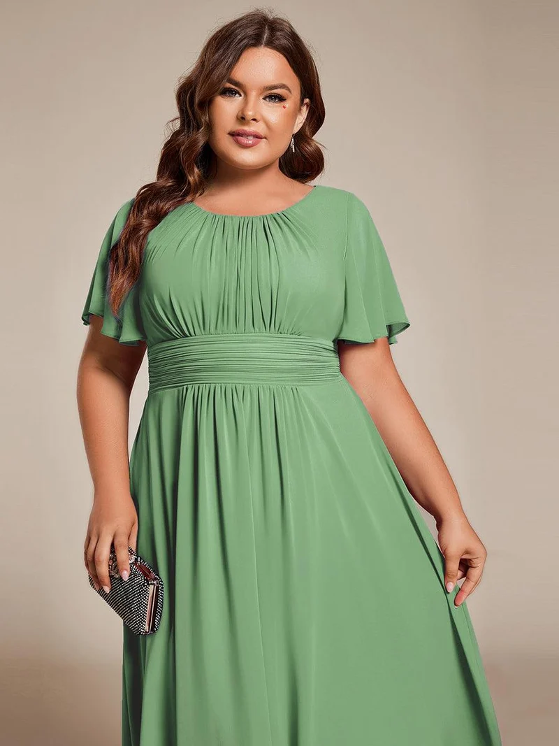 ever EDEN|Robe d'invité de mariage trapèze en mousseline fluide à encolure ronde et longueur au genou