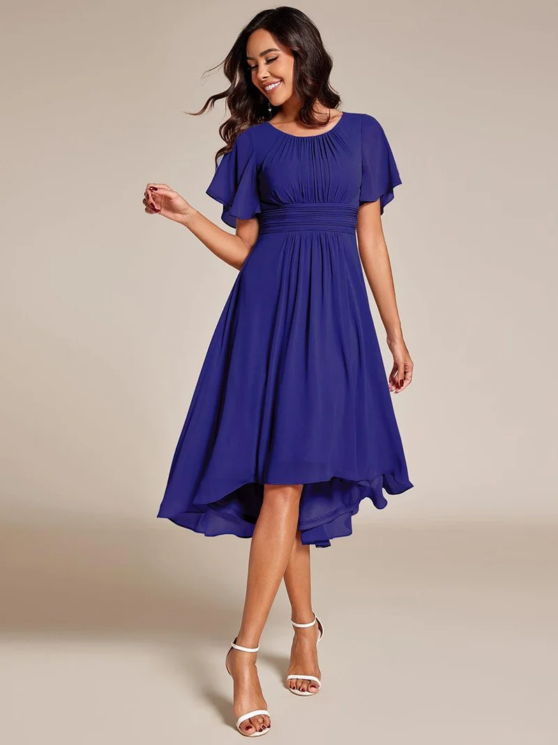 ever EDEN|Robe d'invité de mariage trapèze en mousseline fluide à encolure ronde et longueur au genou