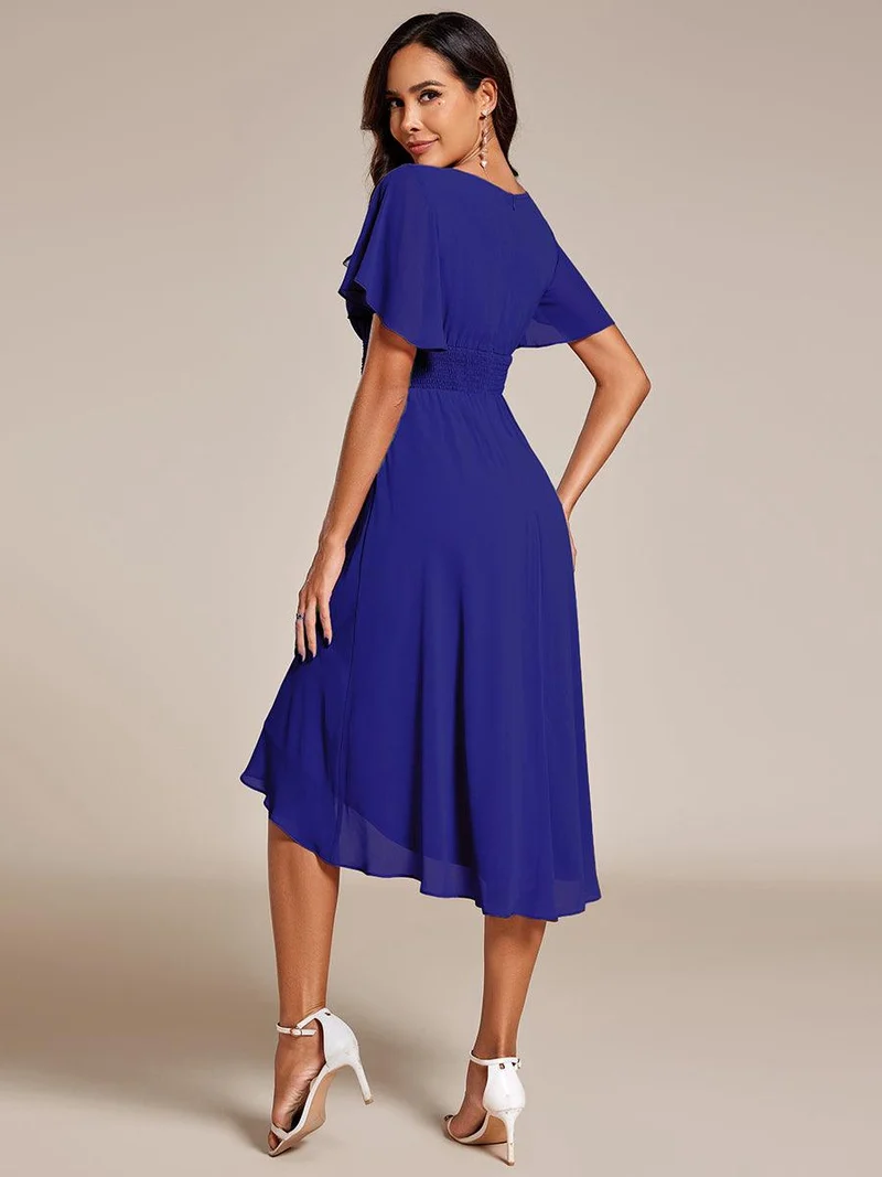 ever EDEN|Robe d'invité de mariage trapèze en mousseline fluide à encolure ronde et longueur au genou