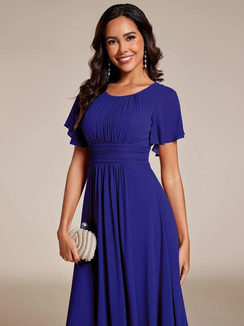 ever EDEN|Robe d'invité de mariage trapèze en mousseline fluide à encolure ronde et longueur au genou